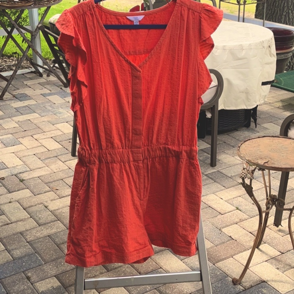 Red Ruffle Sleeve Romper